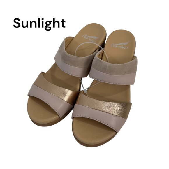 Dansko Theresa Womens Sandals Block Heel Metallic Nude Leather Suede Size 39 - Picture 1 of 12